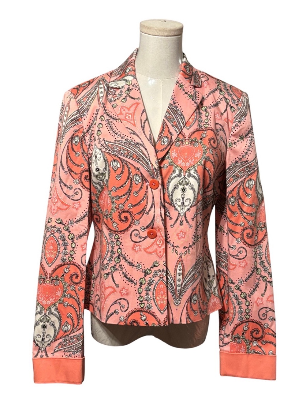 Madison Studio Coral Pink Paisley Print Cotton Blazer